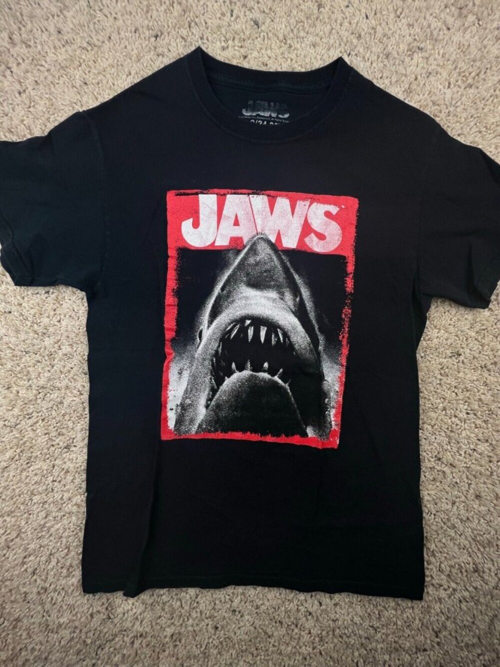 JAWS Short Sleeve Black T Shirt Adult Small Cotton Movie Tee Men’s 34-36 Films